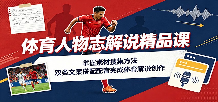 体育人物志解说精品课:掌握素材搜集方法,双类文案搭配配音完成体育解说创作-紫橙资源网