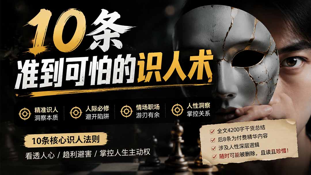 付费文章:分享10条准到可怕的识人术术,希望能帮到大家。-紫橙资源网