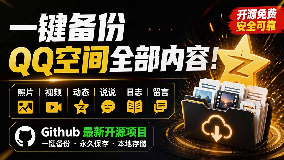 一键将你QQ空间全部内容备份下来!照片 / 视频 /动态信息全存本地,Github最新开源项目 QzoneArchive-紫橙资源网