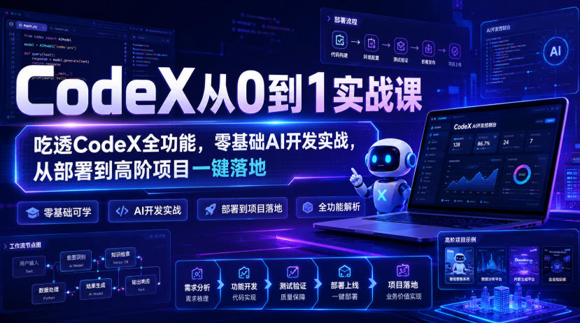 CodeX从0到1实战课,吃透CodeX全功能,零基础AI开发实战,从部署到高阶项目一键落地-紫橙资源网