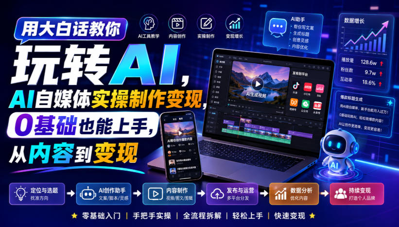 用大白话教你玩转AI,AI自媒体实操制作变现,0基础也能上手,从内容到变现-紫橙资源网