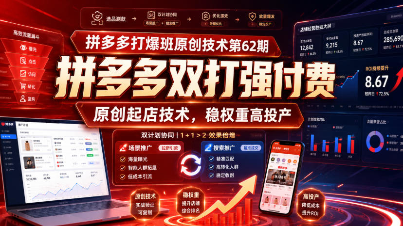 拼多多打爆班原创技术第62期,拼多多双打强付费,原创起店技术,稳权重高投产-紫橙资源网