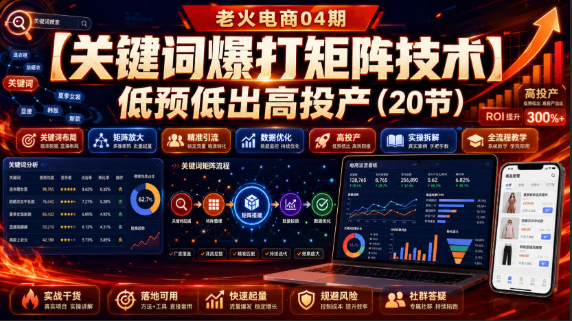 老火电商04期:【关键词爆打矩阵技术】低预低出高投产(20节)-紫橙资源网