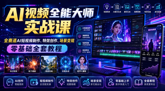 AI视频全能大师实战课|全赛道AI短视频制作、特效创作、场景变现零基础全套教程-紫橙资源网