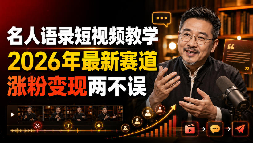 名人语录短视频教学,2026年最新赛道,涨粉变现两不误-紫橙资源网