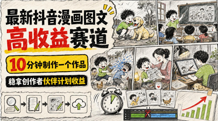 最新抖音漫画图文高收益赛道,10分钟制作一个作品,稳拿创作者伙伴计划收益-紫橙资源网