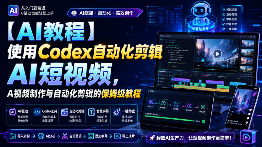 【AI教程】使用Codex自动化剪辑AI短视频,AI视频制作与自动化剪辑的保姆级教程-紫橙资源网