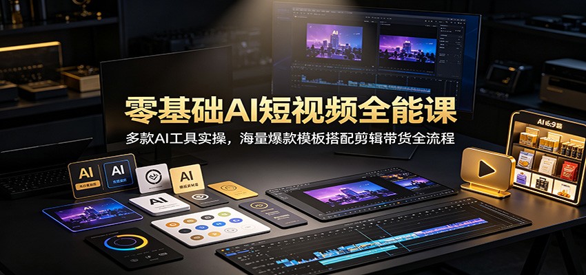 零基础AI短视频全能课:多款AI工具实操,海量爆款模板搭配剪辑带货全流程-紫橙资源网