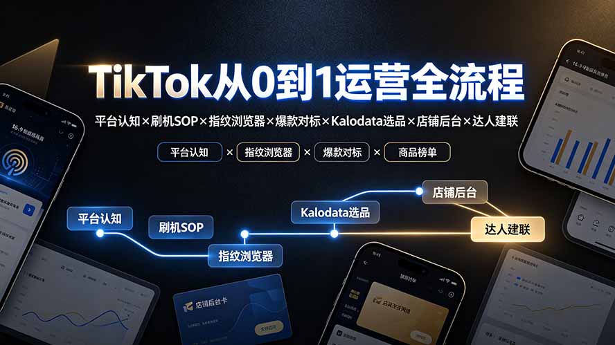 TikTok从0到1运营全流程-更新:平台认知×刷机SOP×指纹浏览器×爆款对标×Kalodata选品×店铺后台×达人建联-紫橙资源网