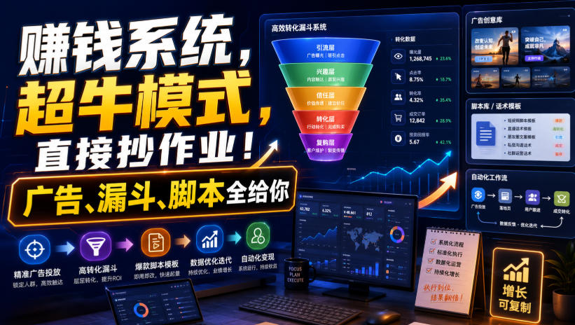 賺钱系统,超牛模式,直接抄作业!广告、漏斗、脚本全给你【原创双语字幕】-紫橙资源网
