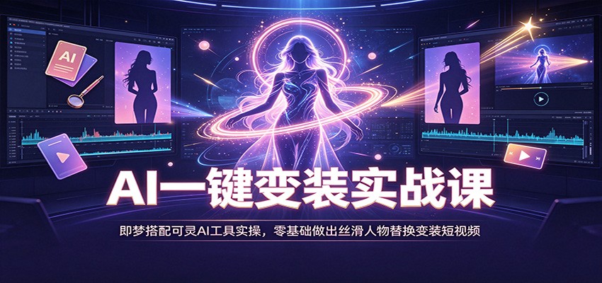 AI一键变装实战课:即梦搭配可灵AI工具实操,零基础做出丝滑人物替换变装短视频-紫橙资源网