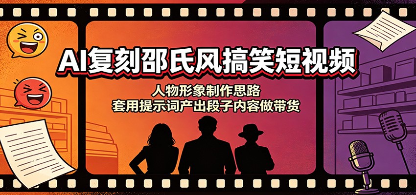 AI复刻邵氏风搞笑短视频:人物形象制作思路,套用提示词产出段子内容做带货-紫橙资源网
