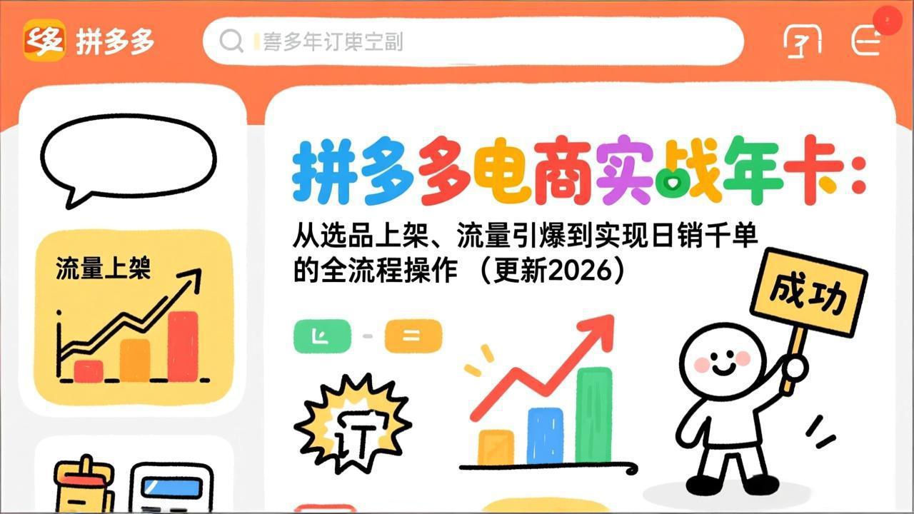 拼多多电商实战年卡:从选品上架、流量引爆到实现日销千单的全流程操作(更新2026年8月)-紫橙资源网