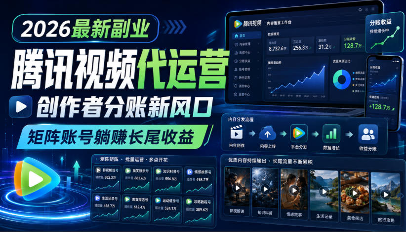 2026最新副业之腾讯视频代运营:创作者分账新风口,矩阵账号躺賺长尾收益-紫橙资源网