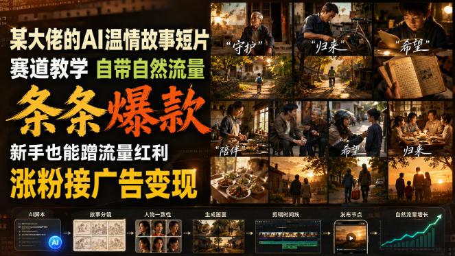 某大佬的AI温情故事短片赛道教学,自带自然流量,条条爆款,新手也能蹭流量红利,涨粉接广告变现-紫橙资源网