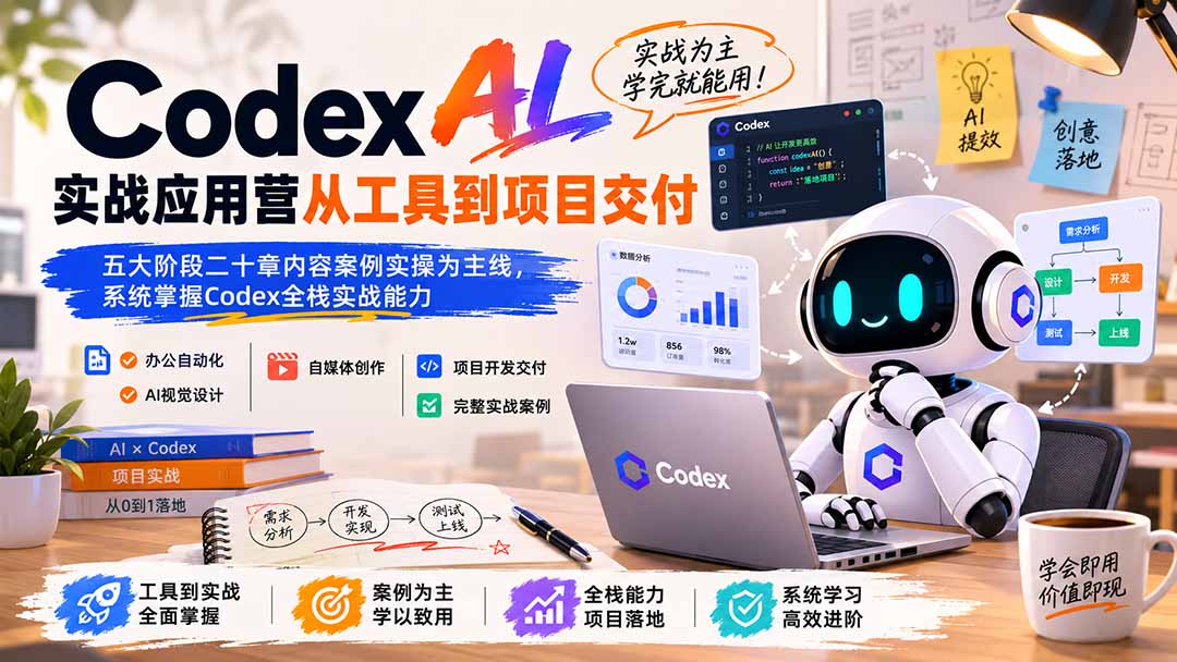 Codex AI实战应用营从工具到项目交付;五大阶段二十章内容案例实操为主线,系统掌握Codex全栈实战能力-紫橙资源网