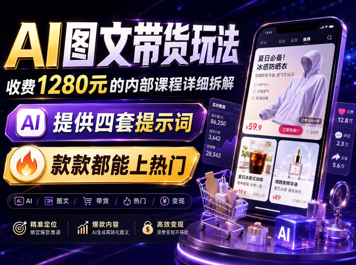 AI图文带货内部玩法,1280内部课程对外系统拆解,看完直接上手变现!-紫橙资源网