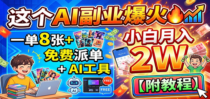 这个AI副业爆火!一单8张+,免费派单+AI工具,小白月入2W【附教程】-紫橙资源网