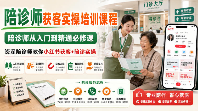 陪诊师获客实操培训课程,陪诊师从入门到精通必修课,资深陪诊师教你小红书获客+陪诊实操-紫橙资源网