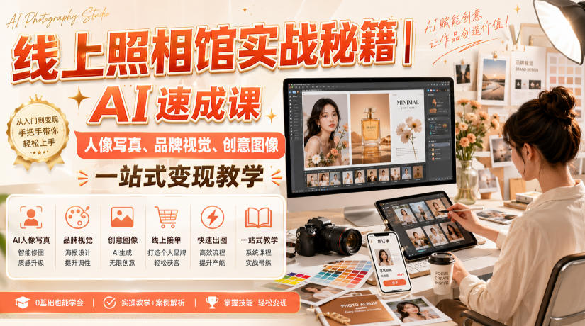 线上照相馆实战秘籍|AI速成课,人像写真、品牌视觉、创意图像一站式变现教学-紫橙资源网