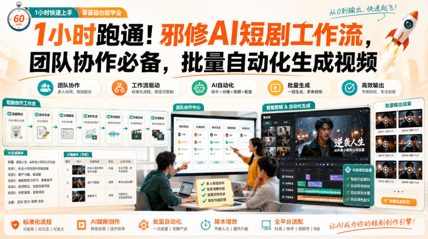 1小时跑通!邪修AI短剧工作流,团队协作必备,批量自动化生成视频-紫橙资源网
