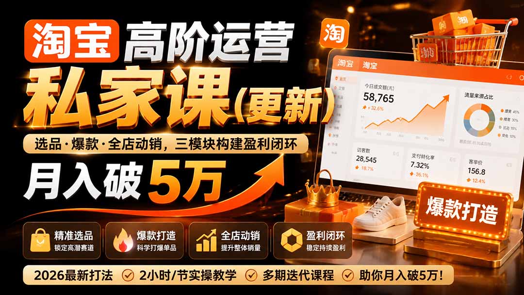 淘宝高阶运营私家课(更新26年):选品、爆款、全店动销,三模块构建盈利闭环,月入破5万-紫橙资源网