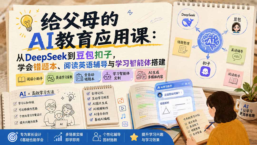 给父母的AI教育应用课:从DeepSeek到豆包扣子,学会错题本、阅读英语辅导与学习智能体搭建-紫橙资源网