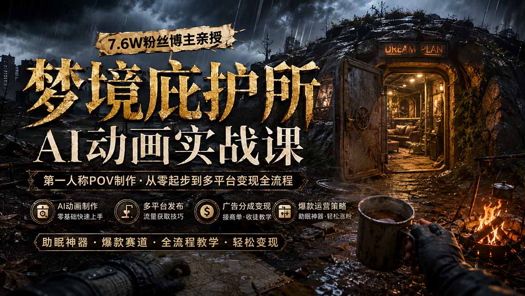 梦境庇护所AI动画实战课:7.6W粉丝博主亲授第一人称POV制作,从零起步到多平台发布变现全流程-紫橙资源网