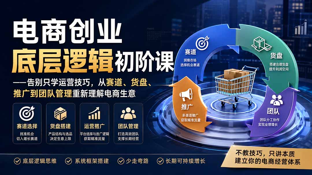 电商创业底层逻辑初阶课——告别只学运营技巧,从赛道、货盘、推广到团队管理重新理解电商生意-紫橙资源网