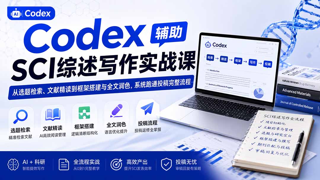 Codex辅助SCI综述写作实战课——从选题检索、文献精读到框架搭建与全文润色,系统跑通投稿完整流程-紫橙资源网