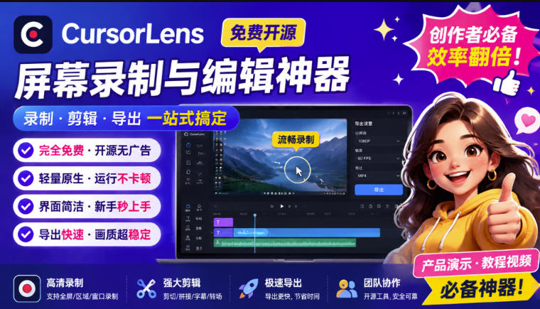 CursorLens免费开源录屏工具，支持自动缩放，教程视频录制必备神器-紫橙资源网