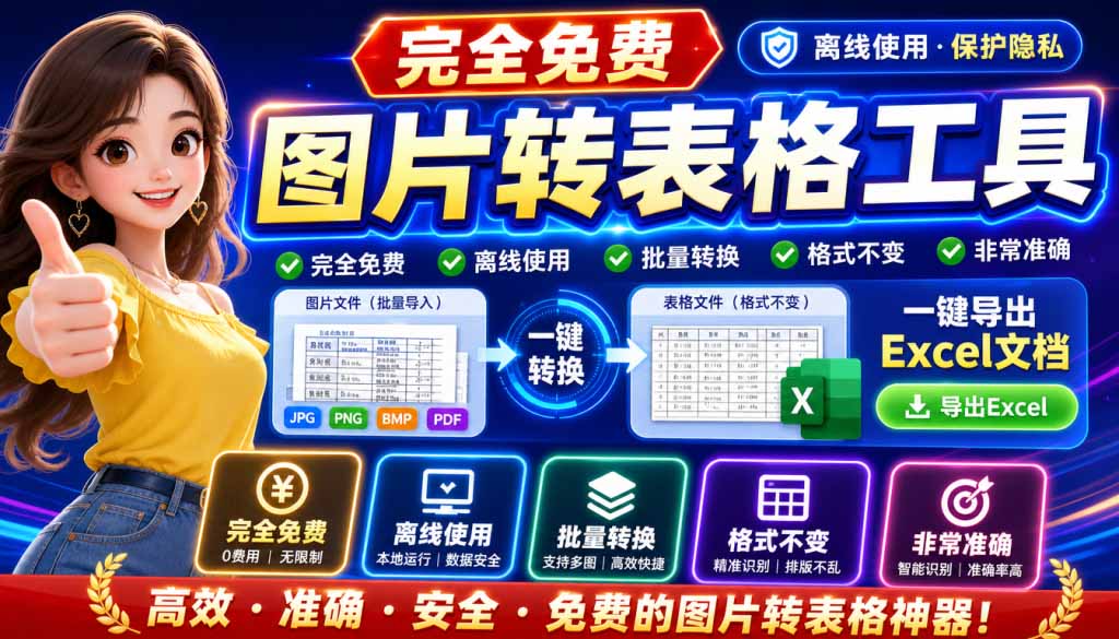 图片表格识别提取工具，支持一键从图片中智能提取表格并导出Excel文件，可离线免网运行，FastTableOCR-紫橙资源网