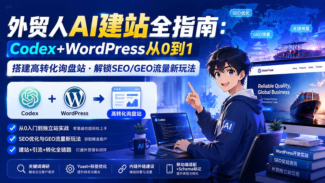 外贸人AI建站全指南:Codex+WordPress从0到1·搭建高转化询盘站·解锁SEO/GEO流量新玩法-更新8月-紫橙资源网