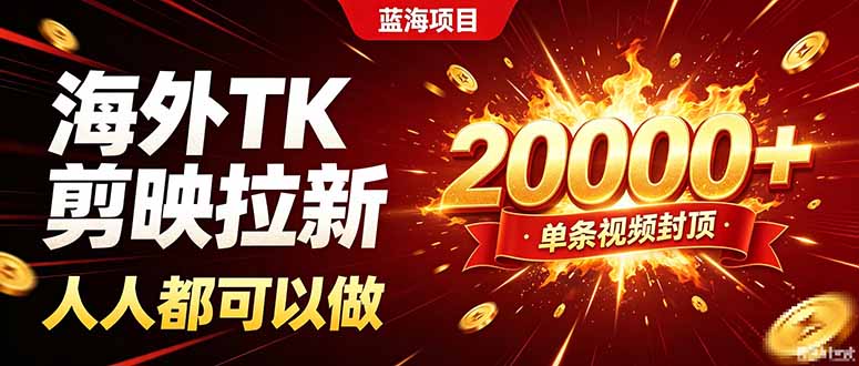 海外TK拉新新玩法,剪映就能做,不用经验不用粉丝,单条视频收益上限20000+-紫橙资源网