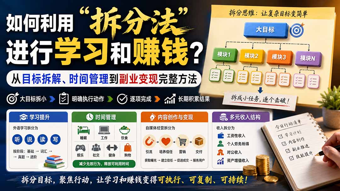 付费文章:如何利用“拆分法”进行学习和賺钱?从目标拆解、时间管理到副业变现完整方法-紫橙资源网