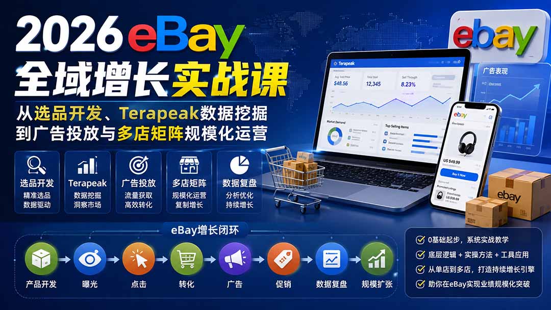 2026-Vincent eBay全域增长实战课-无水印:从选品开发、Terapeak数据挖掘到广告投放与多店矩阵规模化运营-紫橙资源网