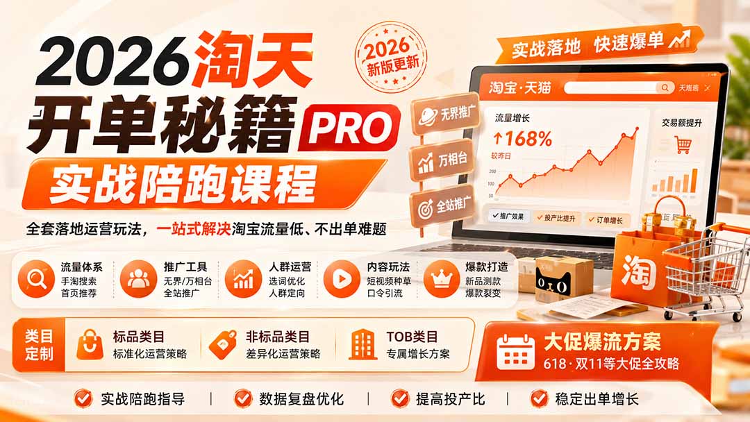 2026淘天开单秘籍PRO实战陪跑课程:全套落地运营玩法,一站式解决淘宝流量低、不出单难题(更新260823)-紫橙资源网