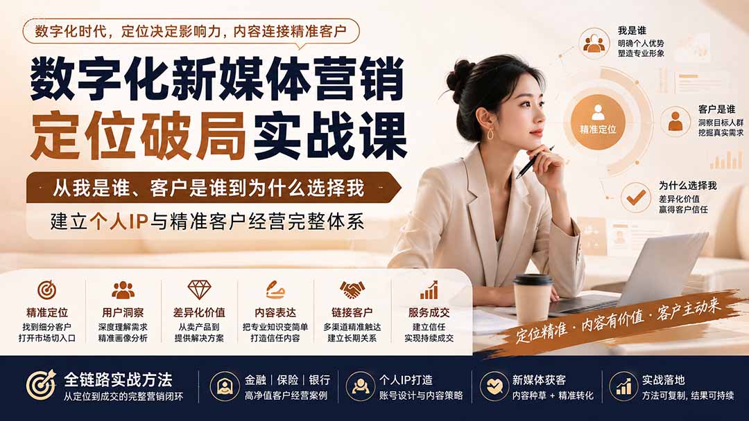 数字化新媒体营销定位破局实战课:从我是谁、客户是谁到为什么选择我,建立个人IP与精准客户经营完整体系-紫橙资源网