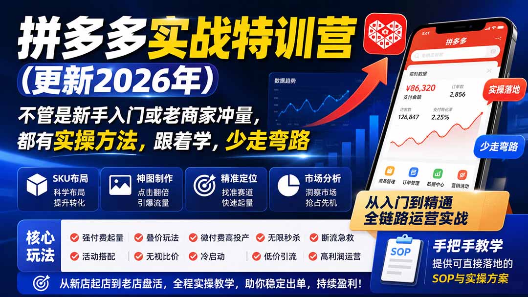 拼多多实战特训营(更新26年0822):不管是新手入门或老商家冲量,都有实操方法,跟着学,少走弯路-紫橙资源网