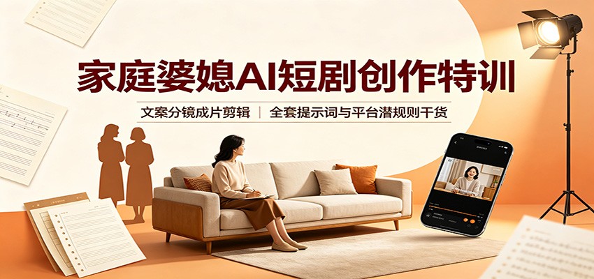 家庭婆媳AI短剧创作特训：文案分镜成片剪辑，全套提示词与平台潜规则干货-紫橙资源网