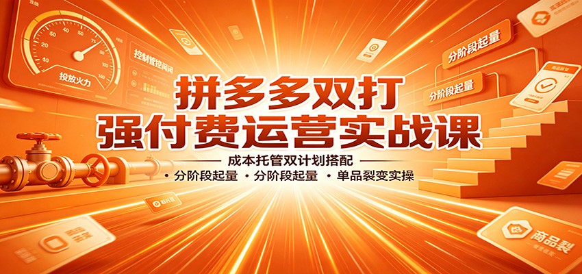 拼多多双打强付费运营实战课：成本托管双计划搭配，分阶段起量，单品裂变实操-紫橙资源网