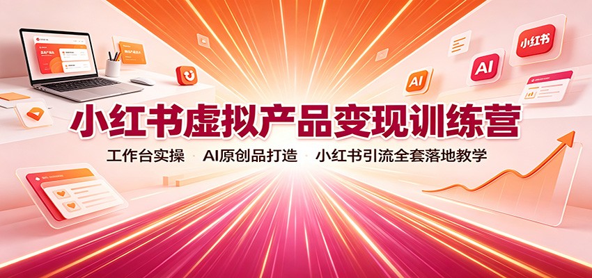 小红书虚拟产品变现训练营：工作台实操，AI原创品打造，小红书引流全套落地教学-紫橙资源网