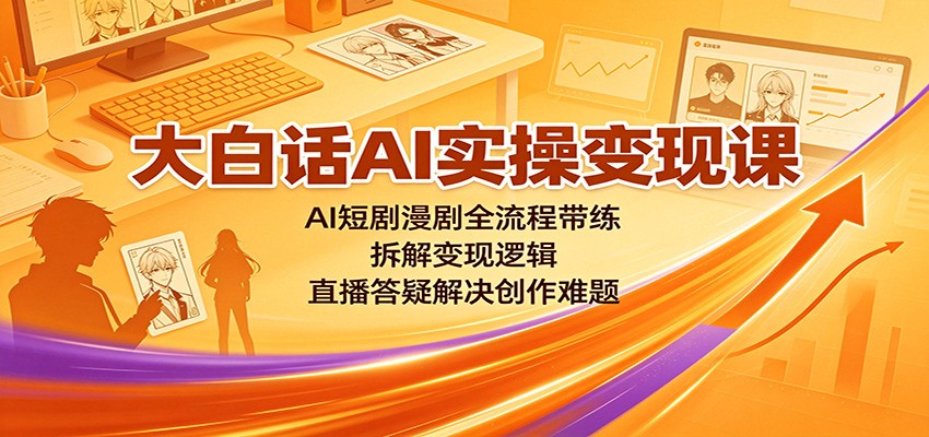 大白话AI实操变现课：AI短剧漫剧全流程带练，拆解变现逻辑，直播答疑解决创作难题-紫橙资源网