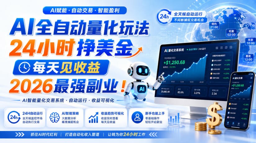 AI量化全自动操作挣美金,矩阵可日入1000+,适合普通人的副业!-紫橙资源网