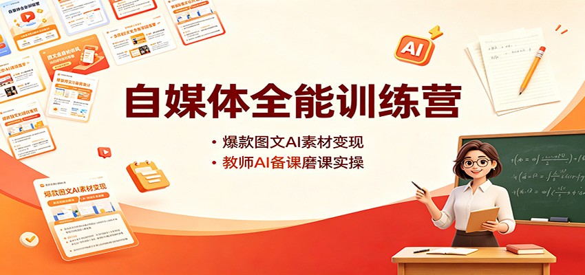 自媒体全能训练营：爆款图文AI素材变现，教师AI备课磨课实操-紫橙资源网