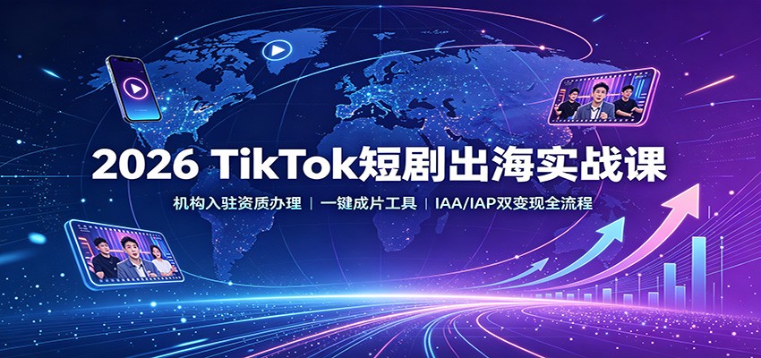2026 TikTok短剧出海实战课：机构入驻资质办理，一键成片工具，IAA/IAP双变现全流程-紫橙资源网