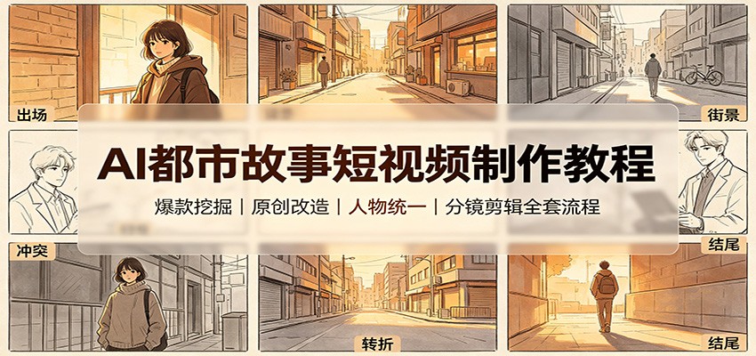 AI都市故事短视频制作教程：爆款挖掘原创改造，人物统一分镜剪辑全套流程-紫橙资源网