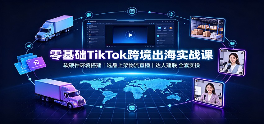 零基础TikTok跨境出海实战课：软硬件环境搭建，选品上架物流直播，达人建联全套实操-紫橙资源网