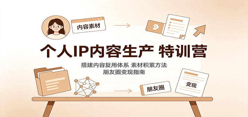 个人IP内容生产特训营:搭建内容复用体系,素材积累方法,朋友圈变现指南-紫橙资源网