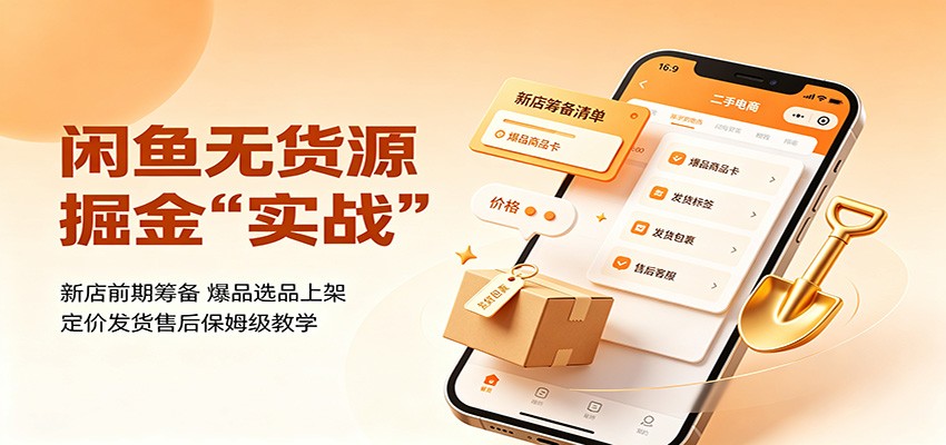 闲鱼无货源掘金实战：新店前期筹备，爆品选品上架，定价发货售后保姆级教学-紫橙资源网